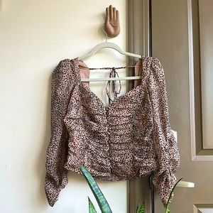 Astr Colima Ruched Animal Print Top